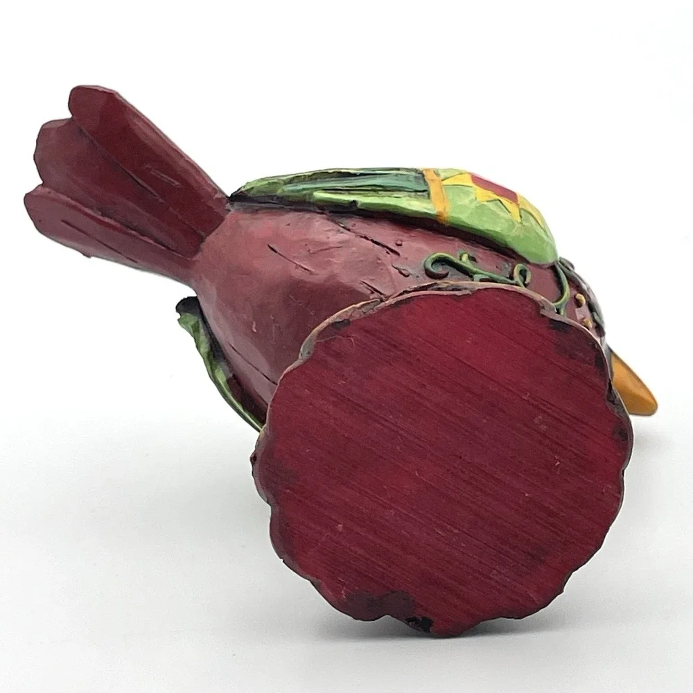 Hand Painted Resin Cardinal Bird Figurine Ornament Folk Art Pinecone Base 3.5